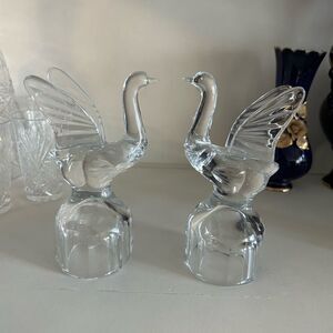 Vintage Crystal Swan Figurines | Pair | Clear Glass Decor